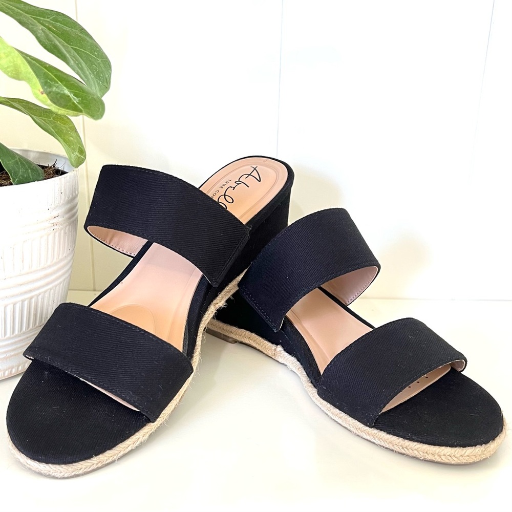 Abella True Comfort Black Espedrille Wedge Summer Sandal Womens Size 9